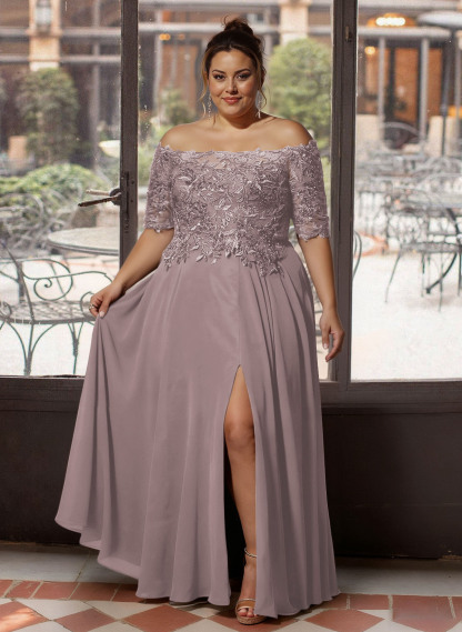 A-Line Off-The-Shoulder 1/2 Sleeves Mother Of The Bride Dresses With Split Front