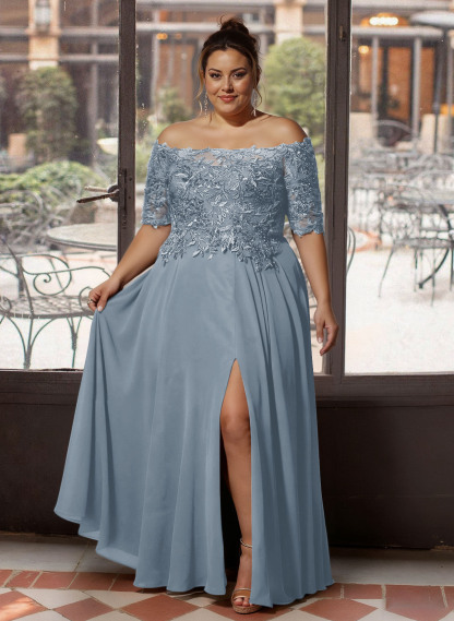 A-Line Off-The-Shoulder 1/2 Sleeves Mother Of The Bride Dresses With Split Front