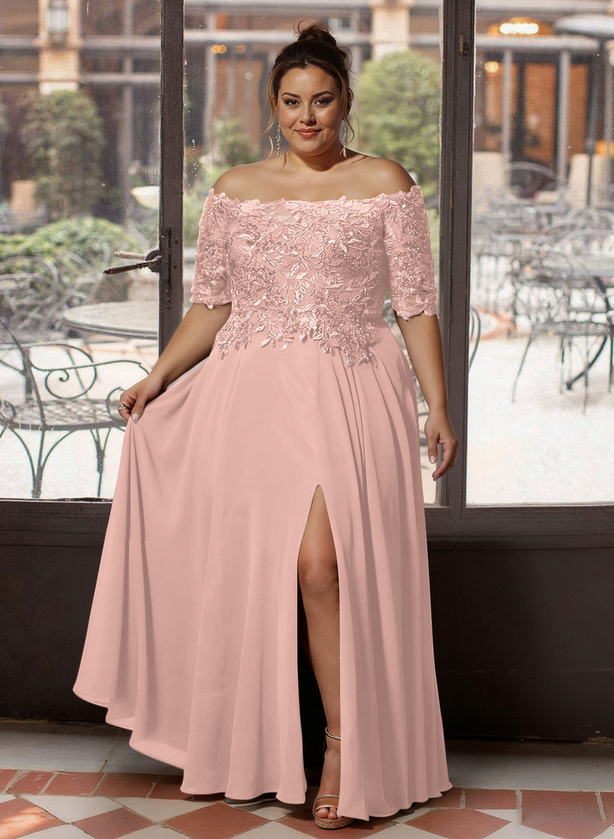 A-Line Off-The-Shoulder 1/2 Sleeves Mother Of The Bride Dresses With Split Front