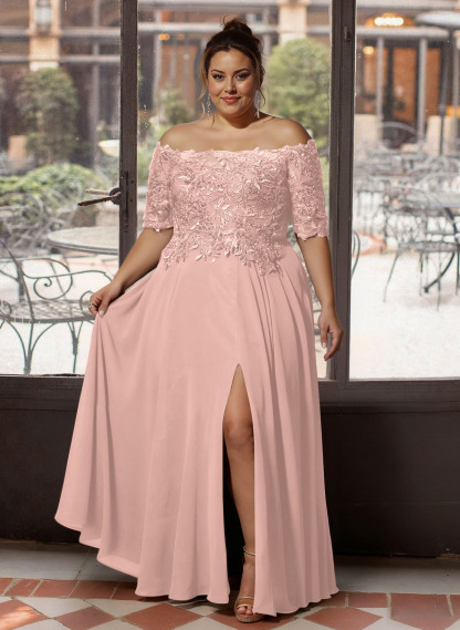 A-Line Off-The-Shoulder 1/2 Sleeves Mother Of The Bride Dresses With Split Front