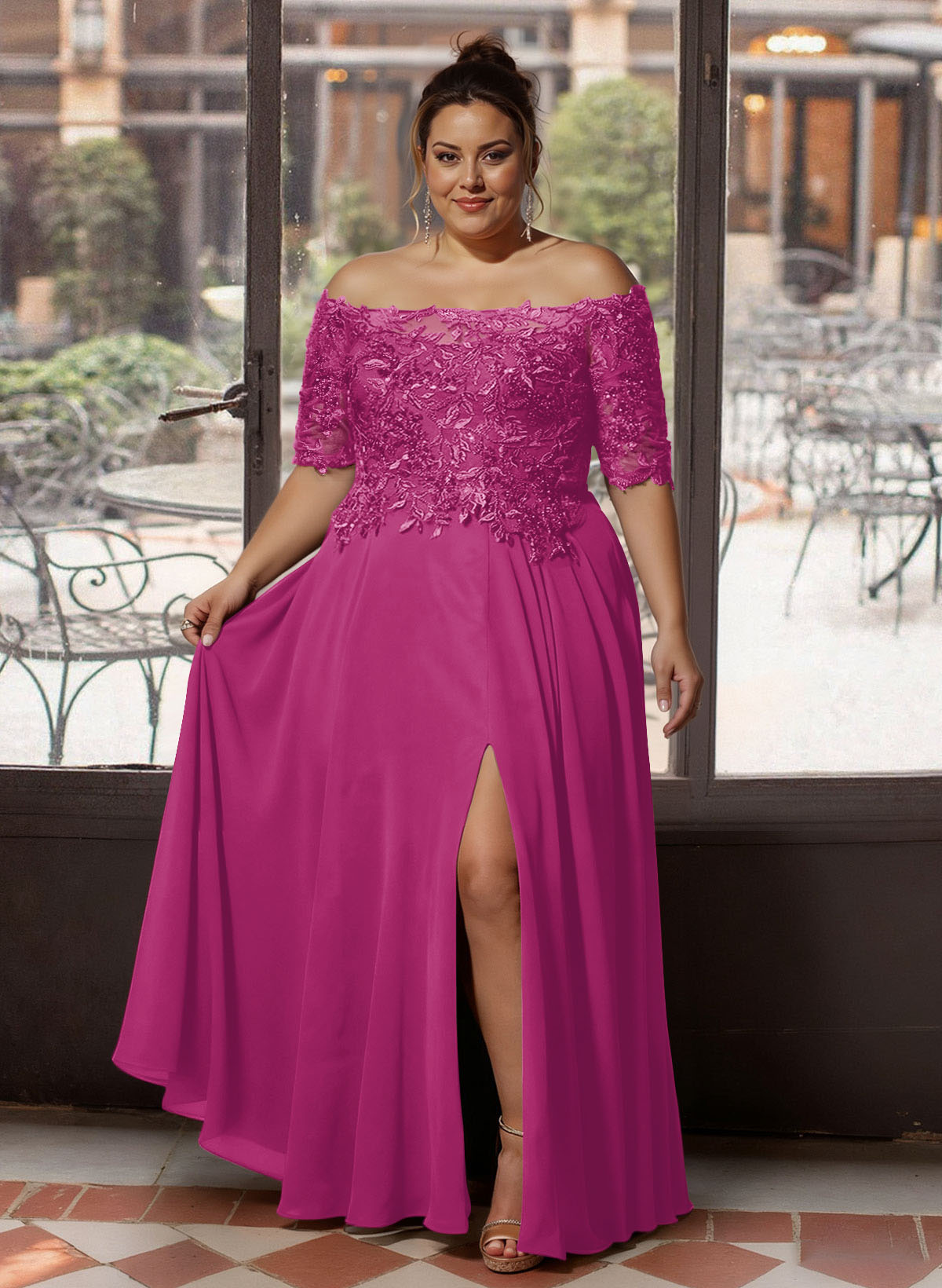 A-Line Off-The-Shoulder 1/2 Sleeves Mother Of The Bride Dresses With Split Front