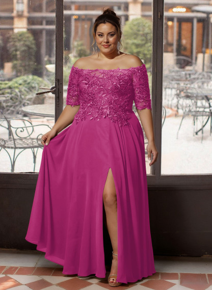 A-Line Off-The-Shoulder 1/2 Sleeves Mother Of The Bride Dresses With Split Front