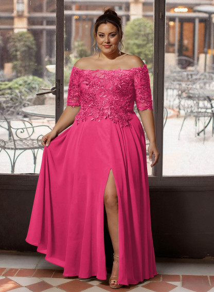 A-Line Off-The-Shoulder 1/2 Sleeves Mother Of The Bride Dresses With Split Front