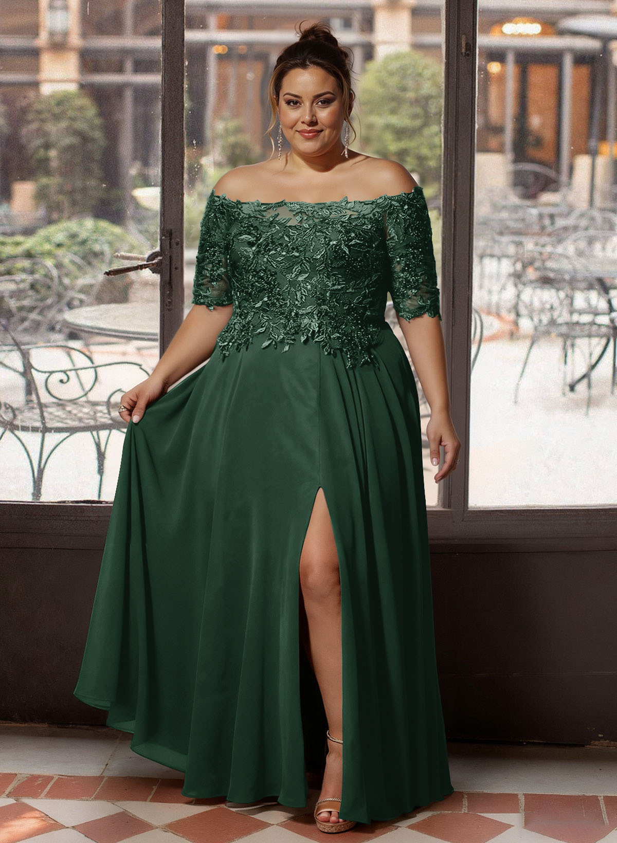 A-Line Off-The-Shoulder 1/2 Sleeves Mother Of The Bride Dresses With Split Front