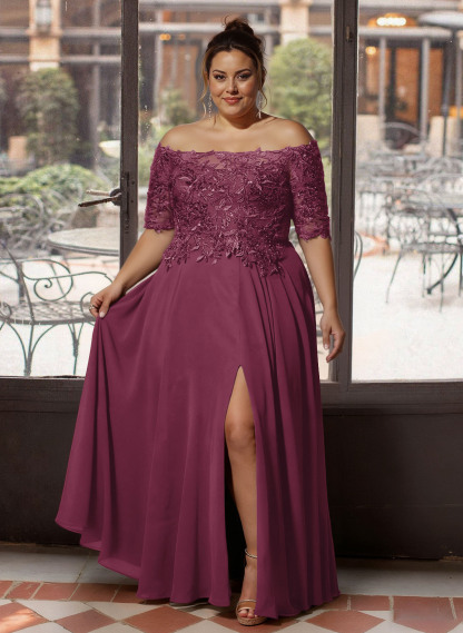 A-Line Off-The-Shoulder 1/2 Sleeves Mother Of The Bride Dresses With Split Front