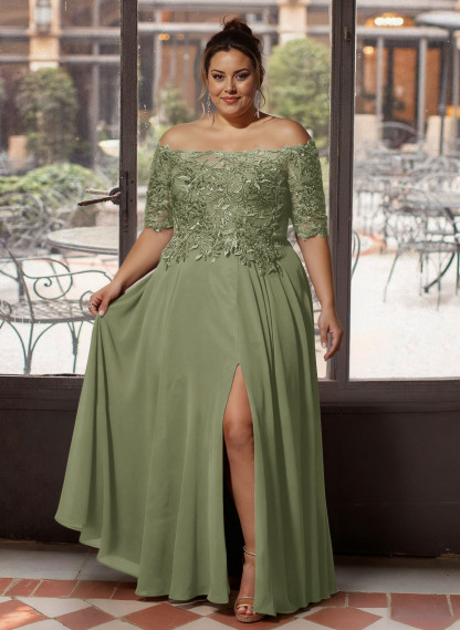 A-Line Off-The-Shoulder 1/2 Sleeves Mother Of The Bride Dresses With Split Front
