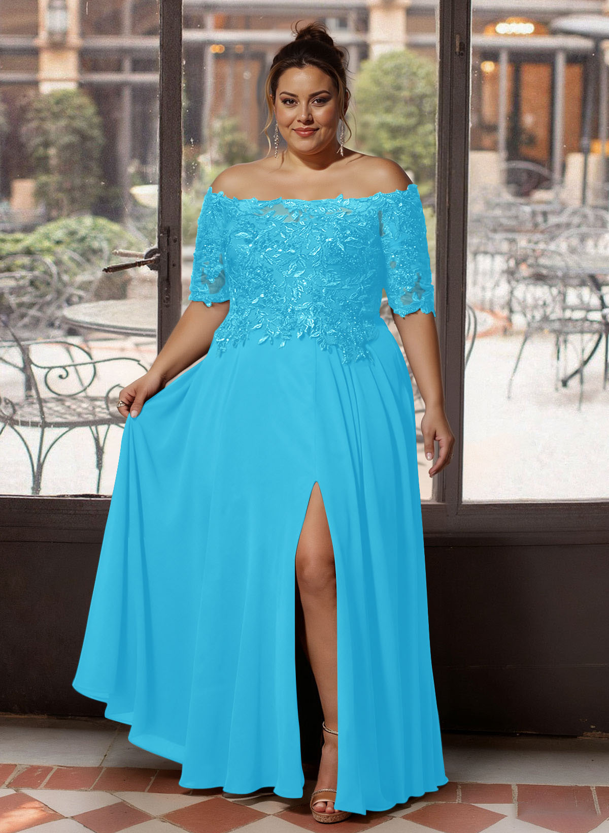 A-Line Off-The-Shoulder 1/2 Sleeves Mother Of The Bride Dresses With Split Front