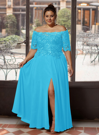 A-Line Off-The-Shoulder 1/2 Sleeves Mother Of The Bride Dresses With Split Front