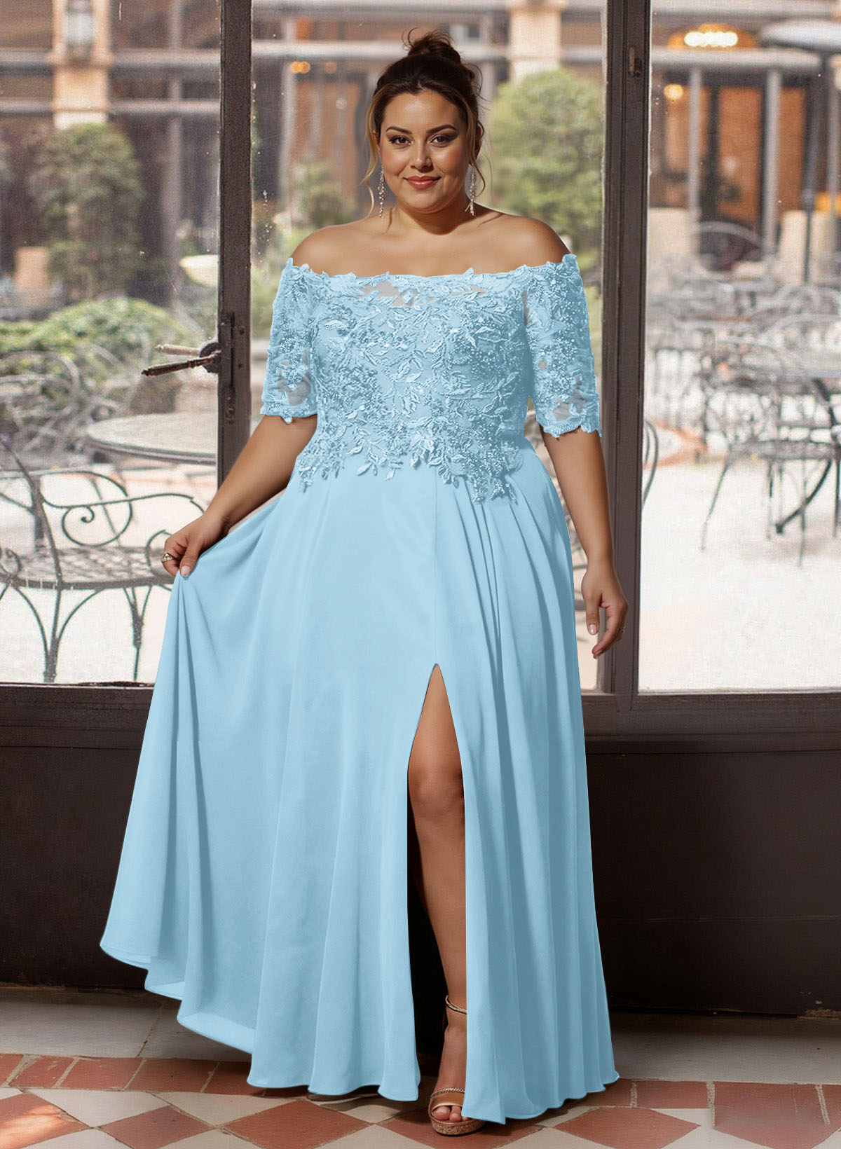 A-Line Off-The-Shoulder 1/2 Sleeves Mother Of The Bride Dresses With Split Front