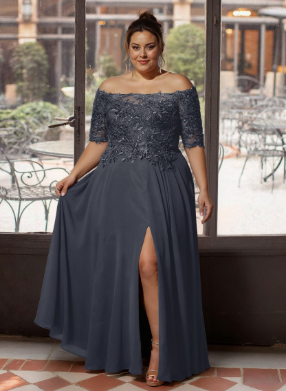 A-Line Off-The-Shoulder 1/2 Sleeves Mother Of The Bride Dresses With Split Front