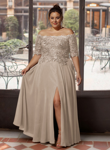 A-Line Off-The-Shoulder 1/2 Sleeves Mother Of The Bride Dresses With Split Front