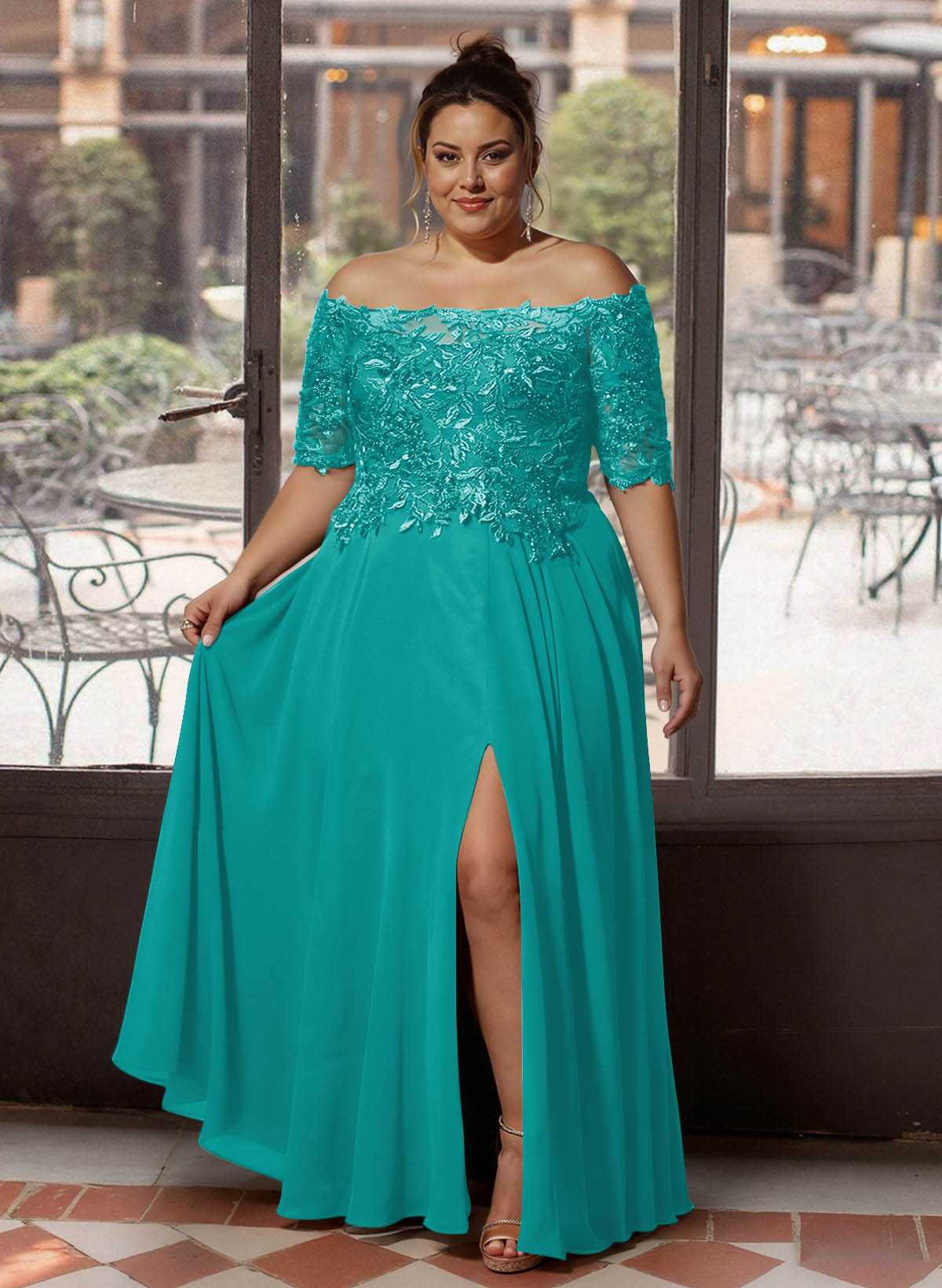 A-Line Off-The-Shoulder 1/2 Sleeves Mother Of The Bride Dresses With Split Front