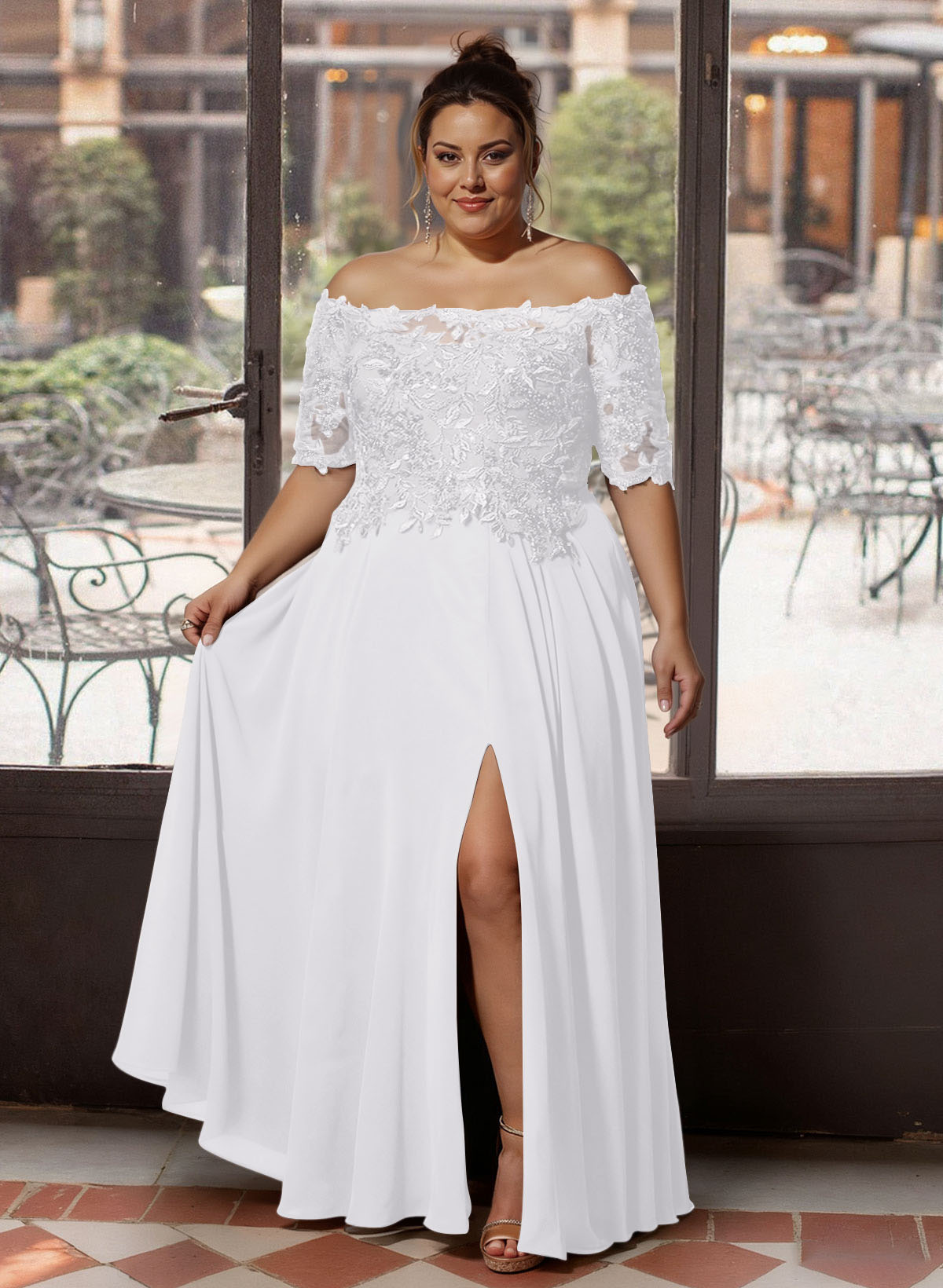 A-Line Off-The-Shoulder 1/2 Sleeves Mother Of The Bride Dresses With Split Front