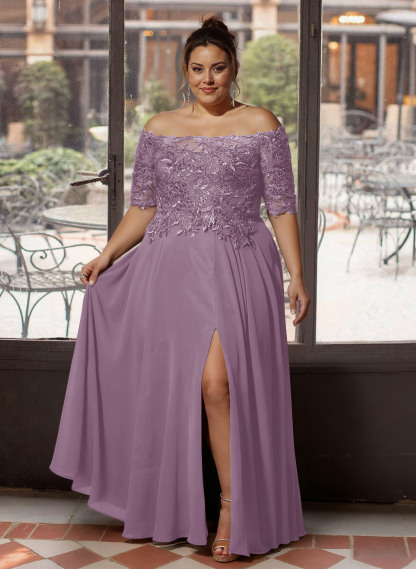 A-Line Off-The-Shoulder 1/2 Sleeves Mother Of The Bride Dresses With Split Front