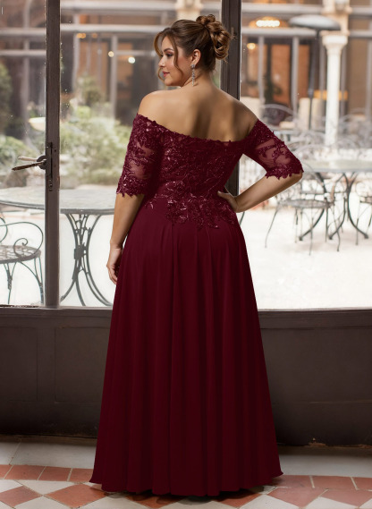 A-Line Off-The-Shoulder 1/2 Sleeves Mother Of The Bride Dresses With Split Front