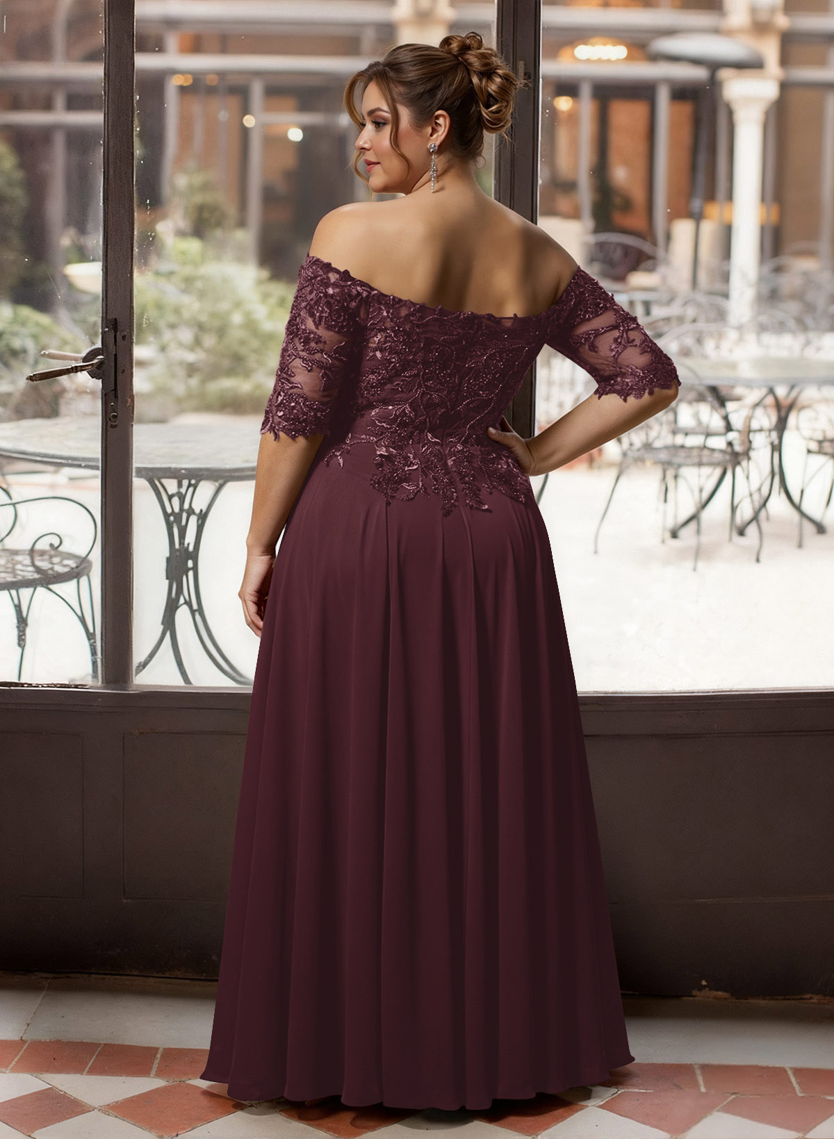 A-Line Off-The-Shoulder 1/2 Sleeves Mother Of The Bride Dresses With Split Front