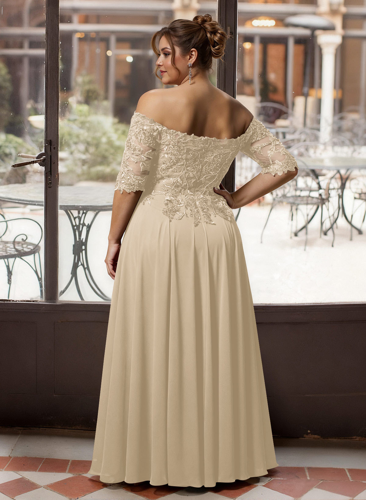 A-Line Off-The-Shoulder 1/2 Sleeves Mother Of The Bride Dresses With Split Front