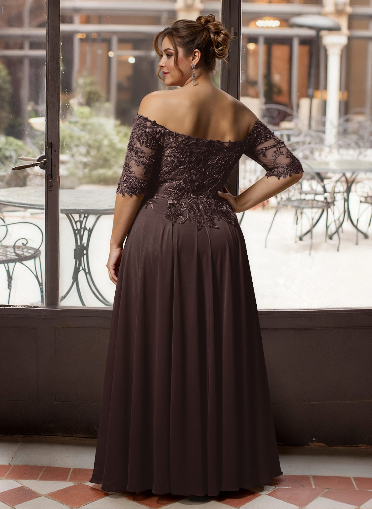 A-Line Off-The-Shoulder 1/2 Sleeves Mother Of The Bride Dresses With Split Front