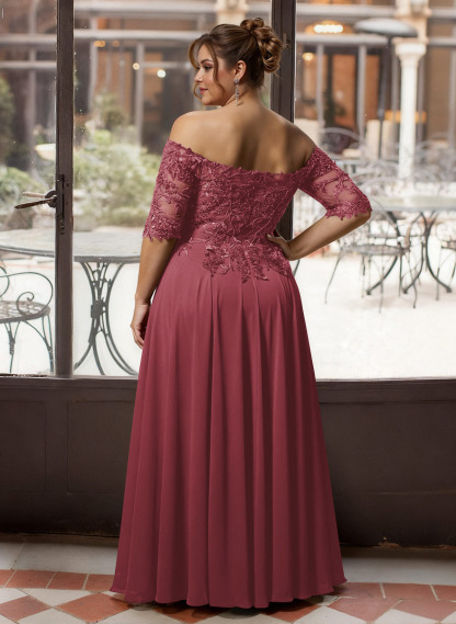 A-Line Off-The-Shoulder 1/2 Sleeves Mother Of The Bride Dresses With Split Front