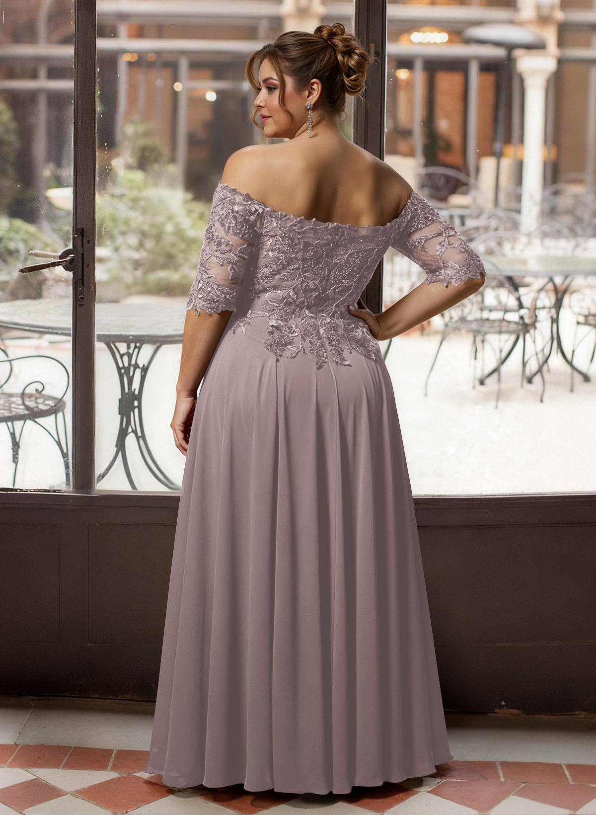 A-Line Off-The-Shoulder 1/2 Sleeves Mother Of The Bride Dresses With Split Front