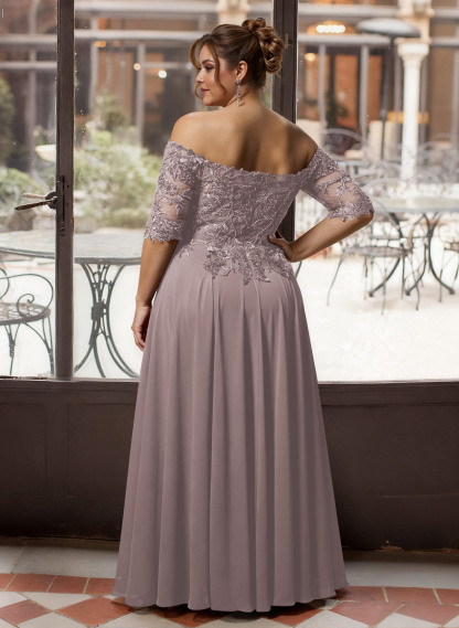 A-Line Off-The-Shoulder 1/2 Sleeves Mother Of The Bride Dresses With Split Front