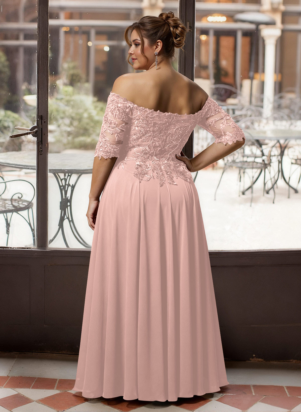 A-Line Off-The-Shoulder 1/2 Sleeves Mother Of The Bride Dresses With Split Front