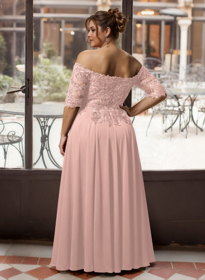 A-Line Off-The-Shoulder 1/2 Sleeves Mother Of The Bride Dresses With Split Front