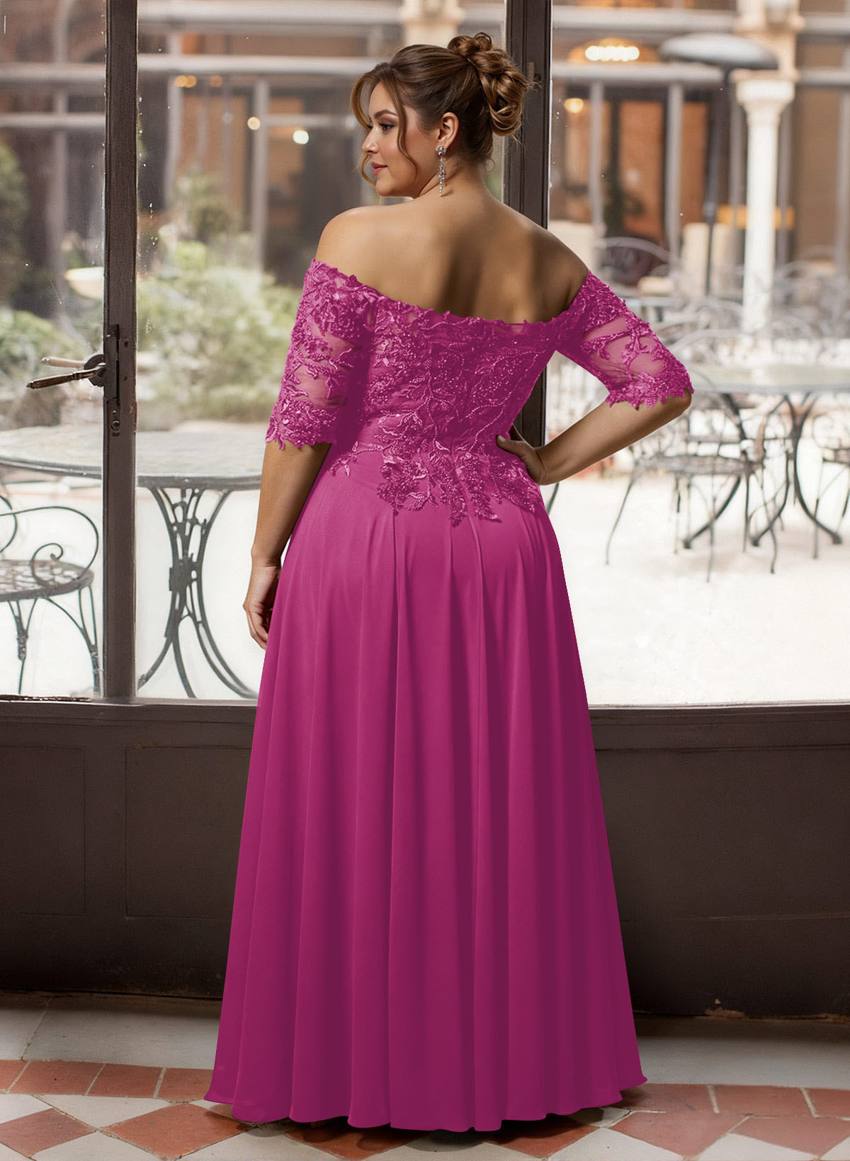 A-Line Off-The-Shoulder 1/2 Sleeves Mother Of The Bride Dresses With Split Front
