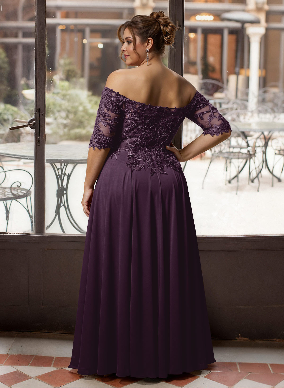 A-Line Off-The-Shoulder 1/2 Sleeves Mother Of The Bride Dresses With Split Front