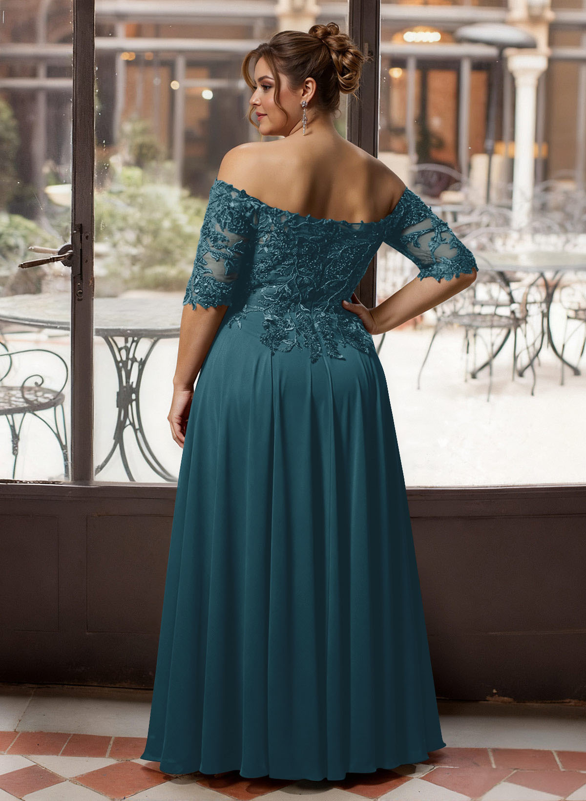 A-Line Off-The-Shoulder 1/2 Sleeves Mother Of The Bride Dresses With Split Front