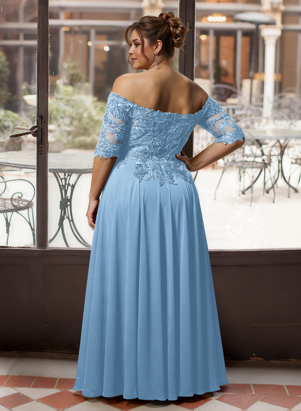 A-Line Off-The-Shoulder 1/2 Sleeves Mother Of The Bride Dresses With Split Front