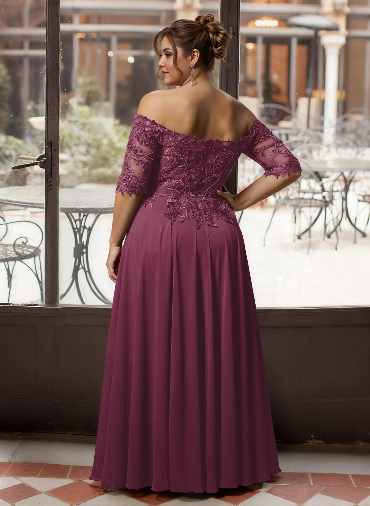 A-Line Off-The-Shoulder 1/2 Sleeves Mother Of The Bride Dresses With Split Front