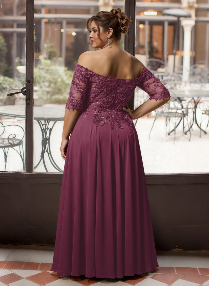 A-Line Off-The-Shoulder 1/2 Sleeves Mother Of The Bride Dresses With Split Front