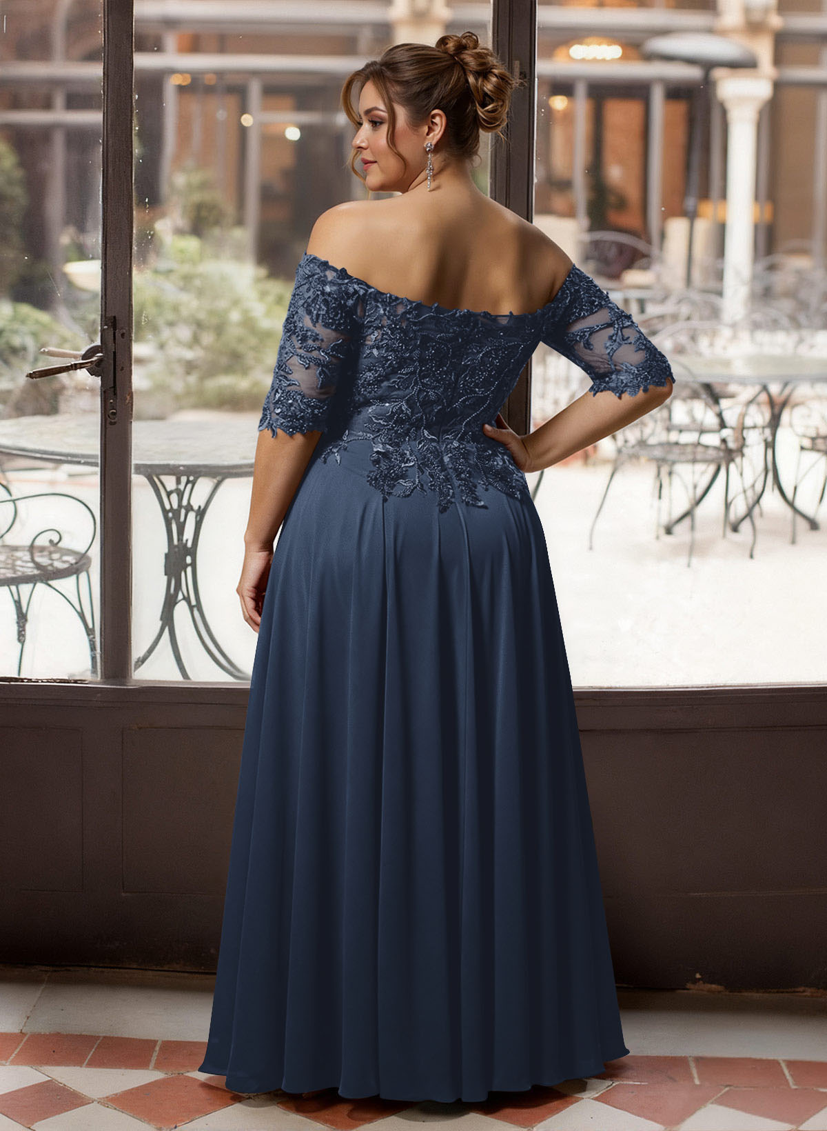 A-Line Off-The-Shoulder 1/2 Sleeves Mother Of The Bride Dresses With Split Front