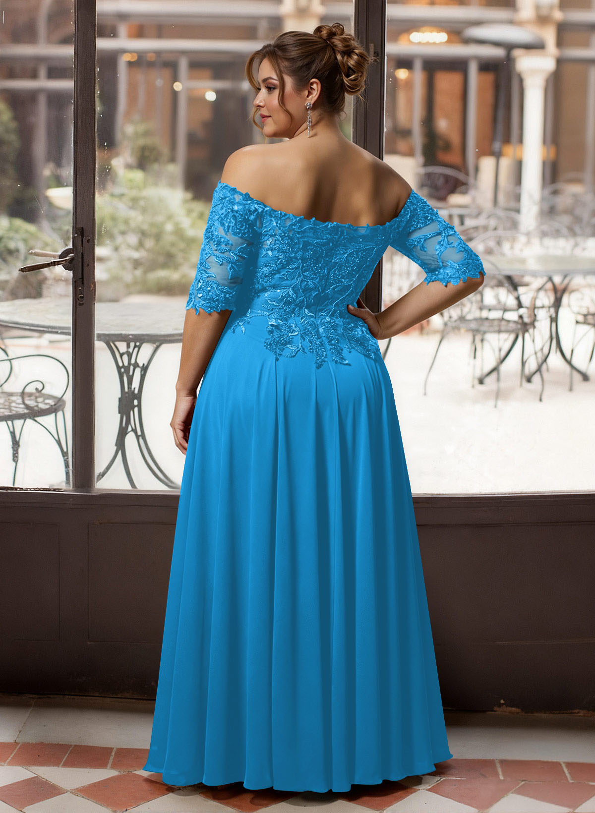 A-Line Off-The-Shoulder 1/2 Sleeves Mother Of The Bride Dresses With Split Front