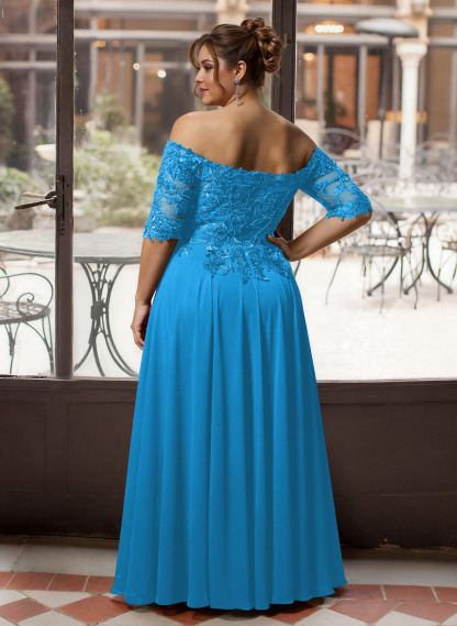 A-Line Off-The-Shoulder 1/2 Sleeves Mother Of The Bride Dresses With Split Front
