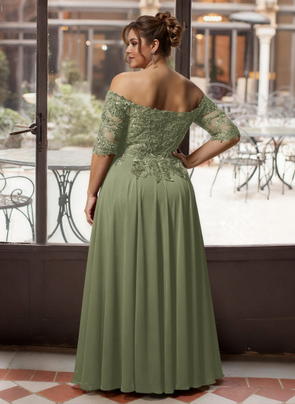 A-Line Off-The-Shoulder 1/2 Sleeves Mother Of The Bride Dresses With Split Front