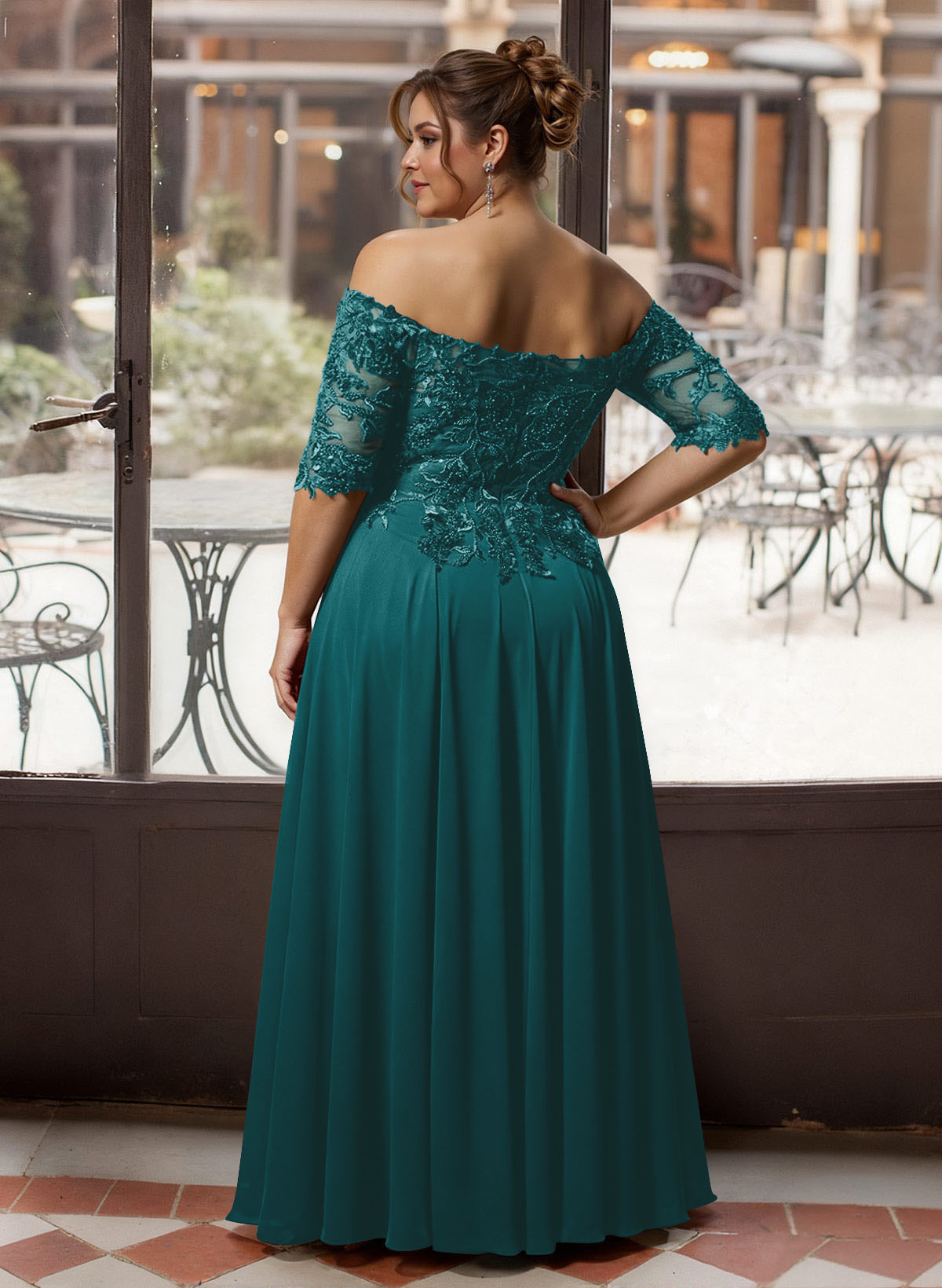 A-Line Off-The-Shoulder 1/2 Sleeves Mother Of The Bride Dresses With Split Front