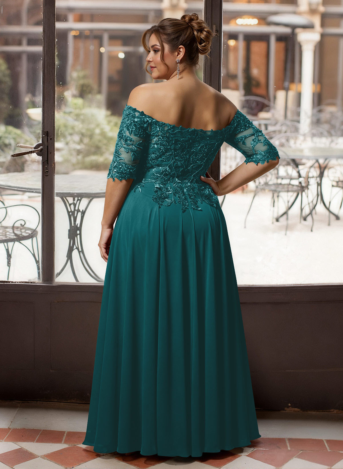 A-Line Off-The-Shoulder 1/2 Sleeves Mother Of The Bride Dresses With Split Front