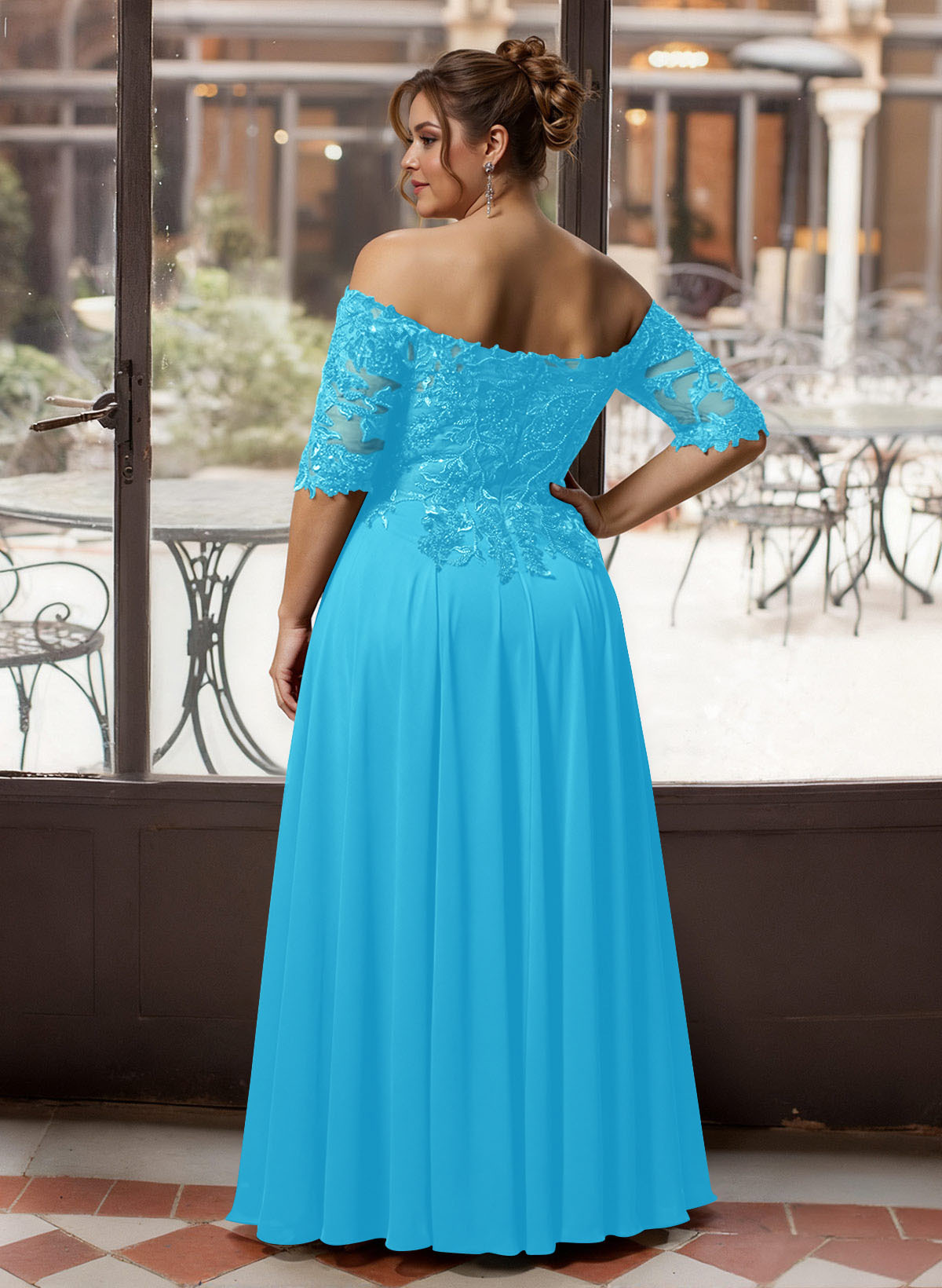 A-Line Off-The-Shoulder 1/2 Sleeves Mother Of The Bride Dresses With Split Front
