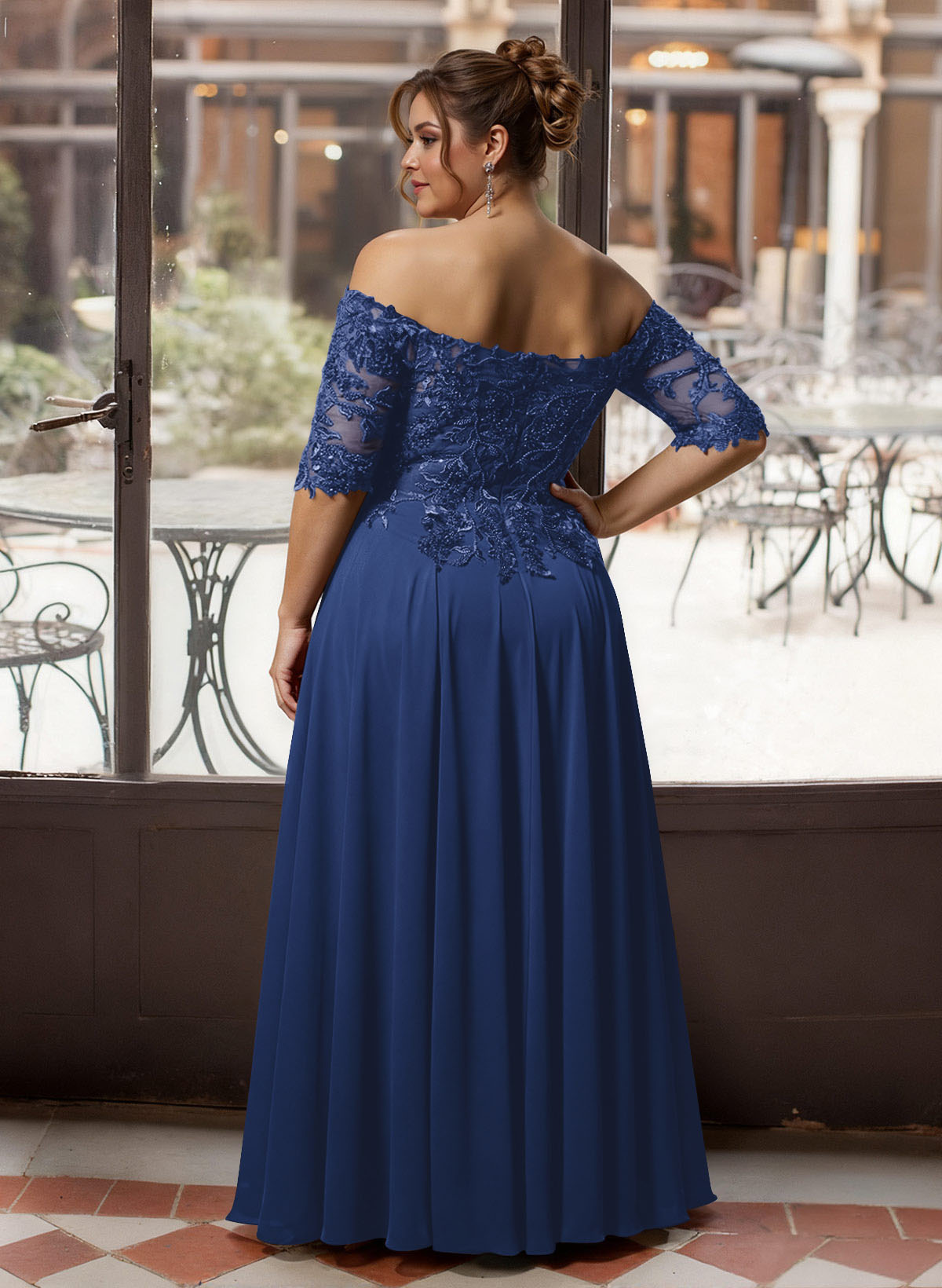 A-Line Off-The-Shoulder 1/2 Sleeves Mother Of The Bride Dresses With Split Front