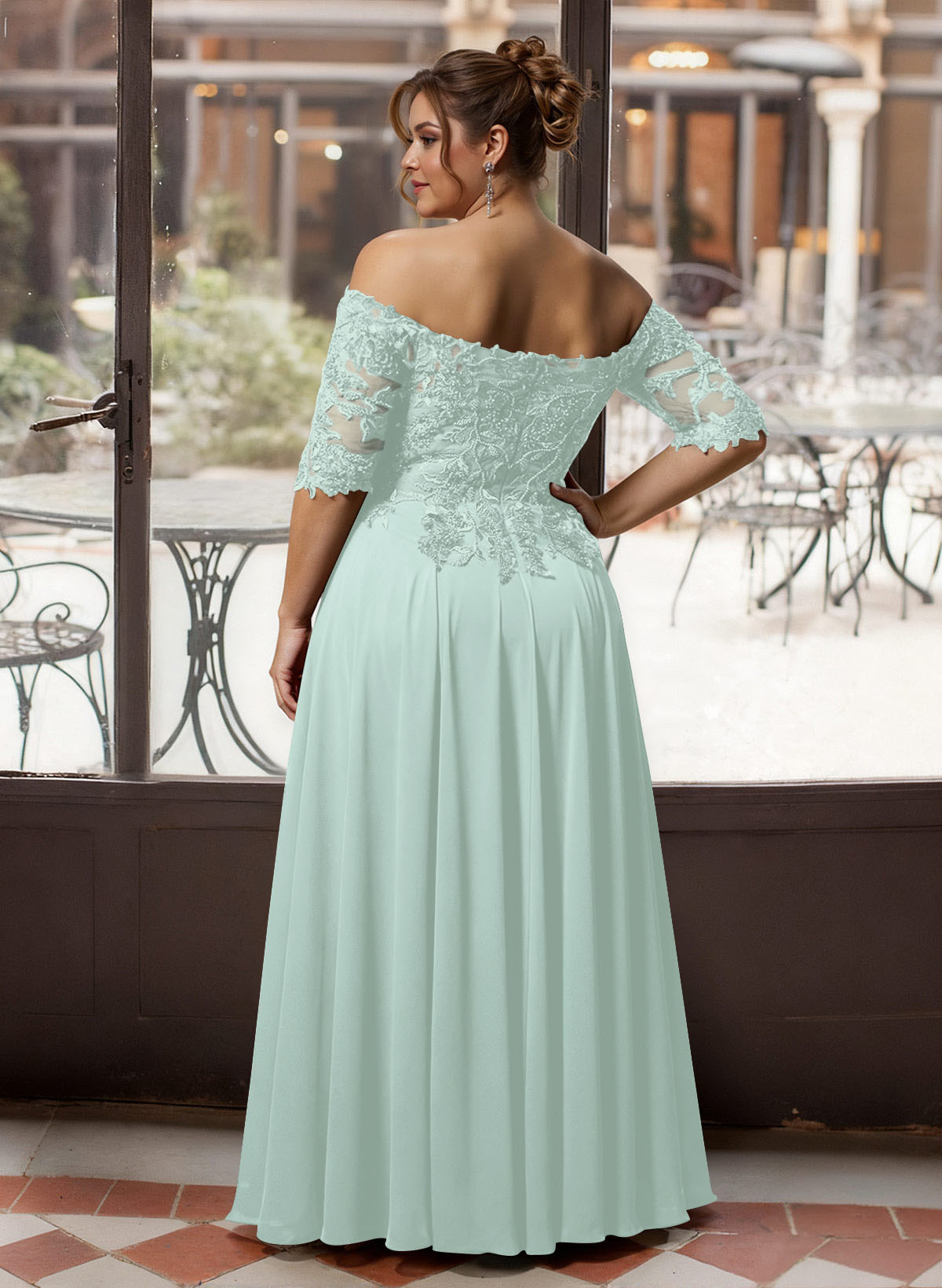 A-Line Off-The-Shoulder 1/2 Sleeves Mother Of The Bride Dresses With Split Front