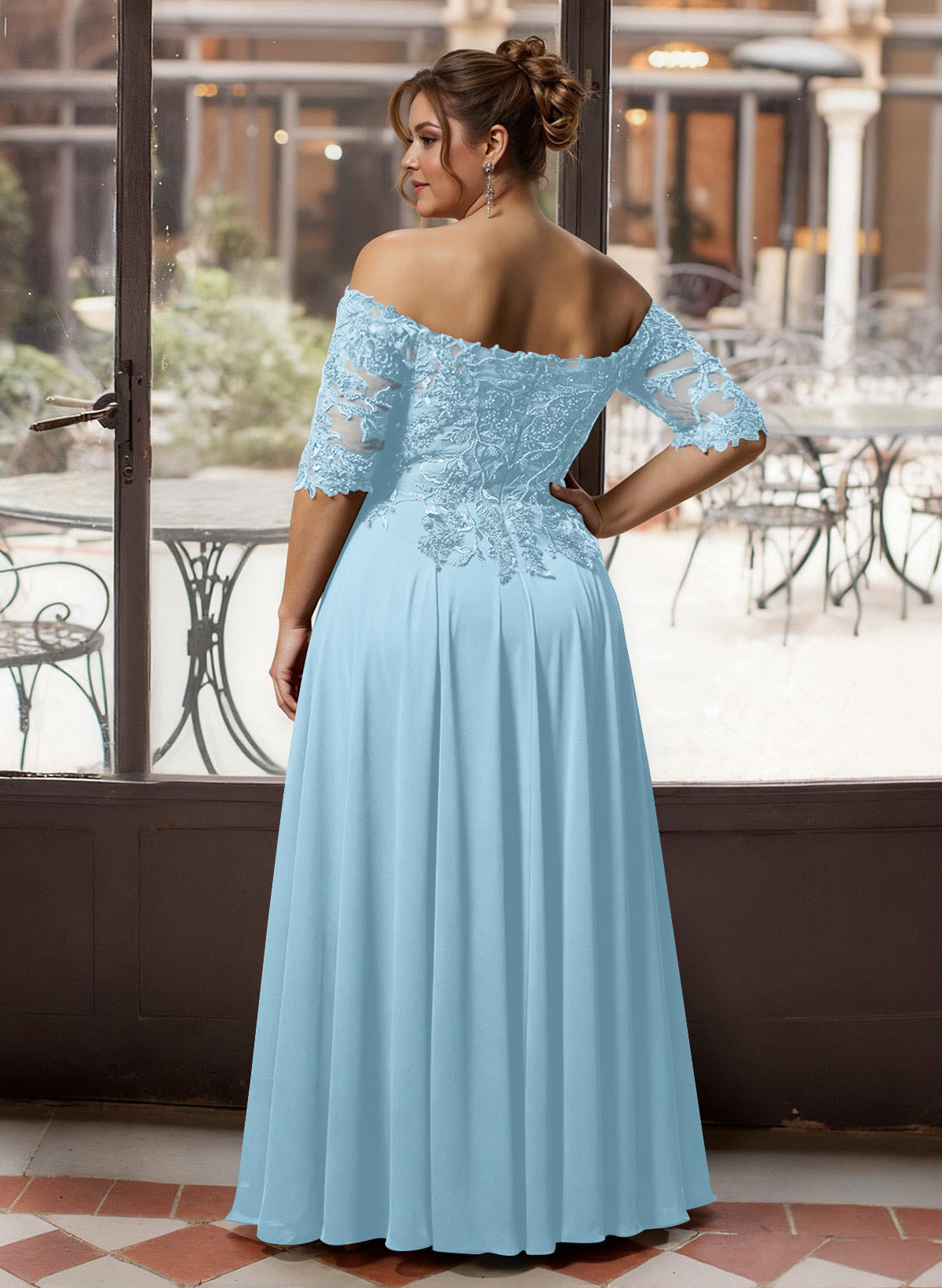 A-Line Off-The-Shoulder 1/2 Sleeves Mother Of The Bride Dresses With Split Front