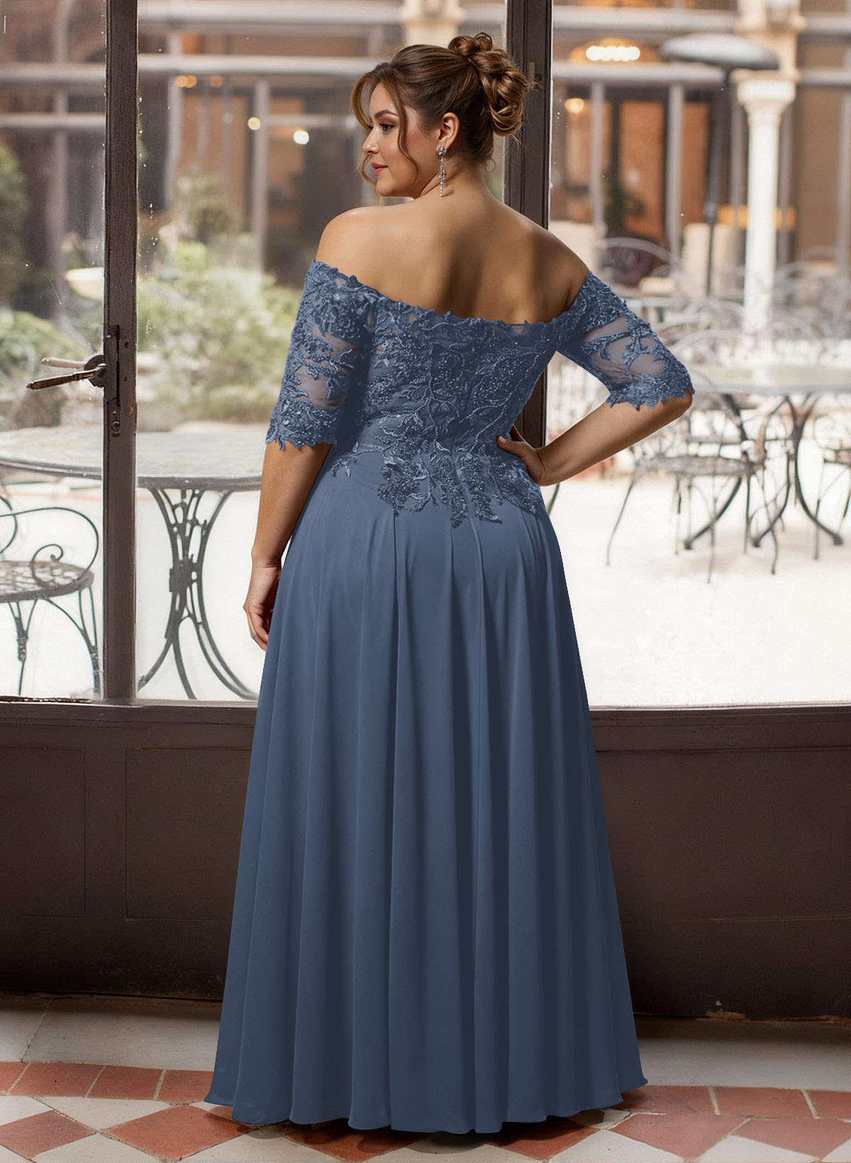 A-Line Off-The-Shoulder 1/2 Sleeves Mother Of The Bride Dresses With Split Front