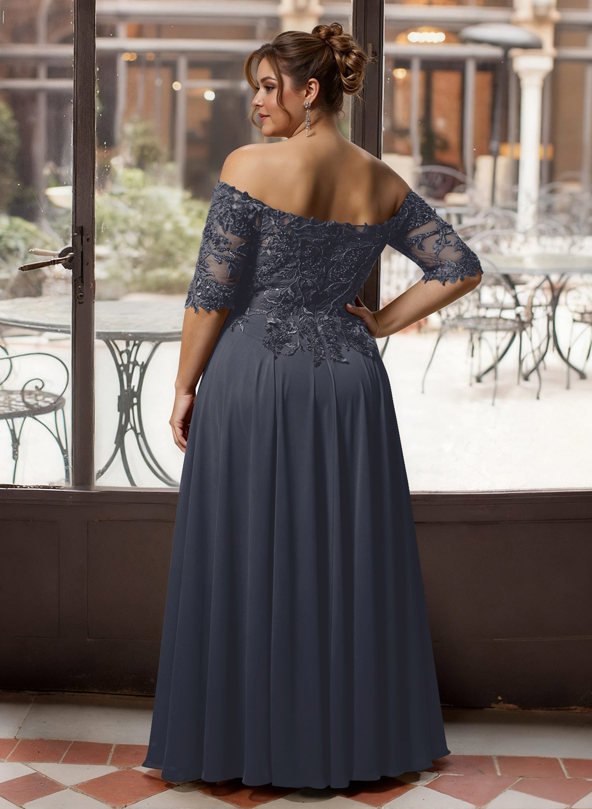 A-Line Off-The-Shoulder 1/2 Sleeves Mother Of The Bride Dresses With Split Front
