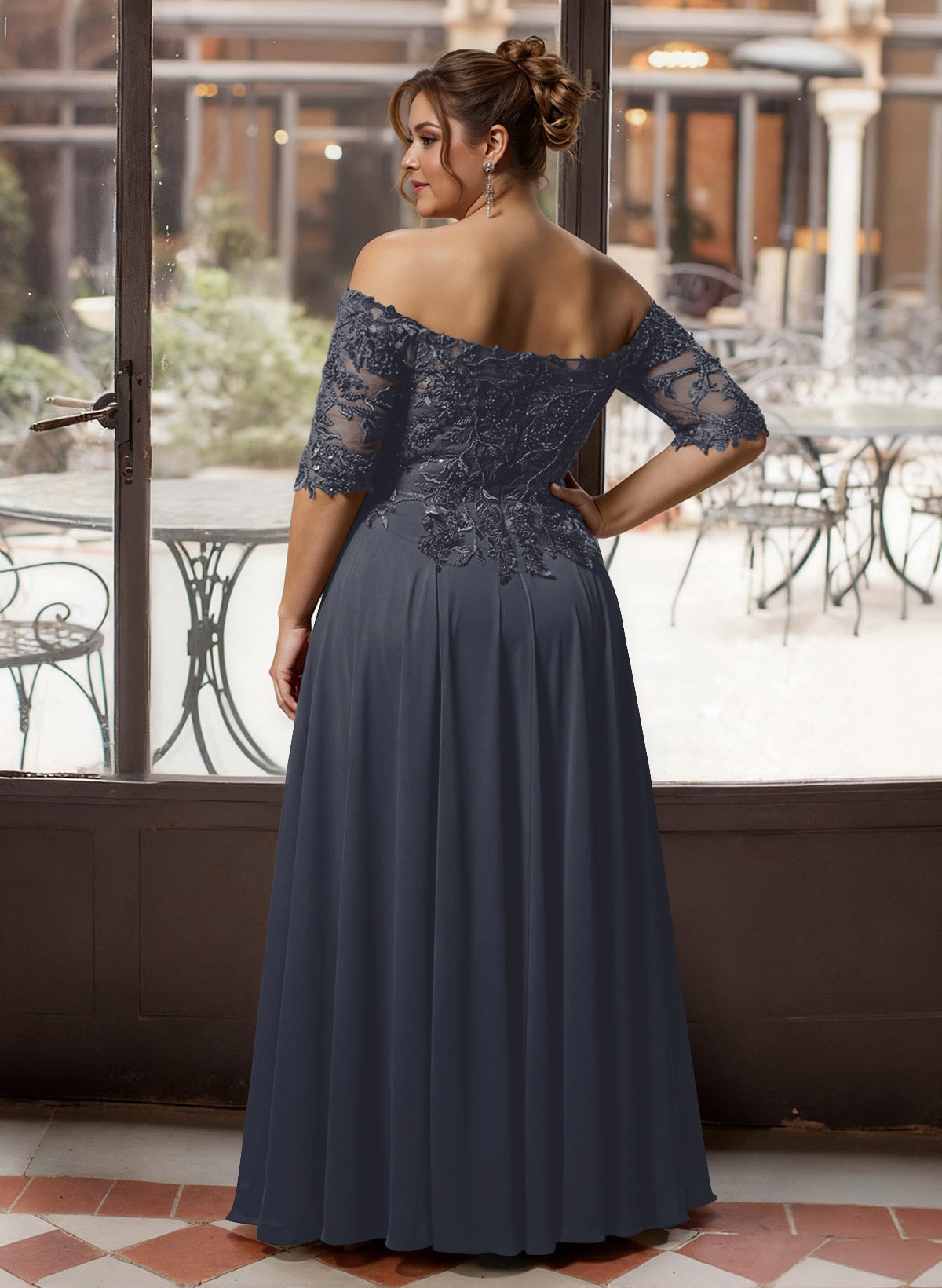 A-Line Off-The-Shoulder 1/2 Sleeves Mother Of The Bride Dresses With Split Front