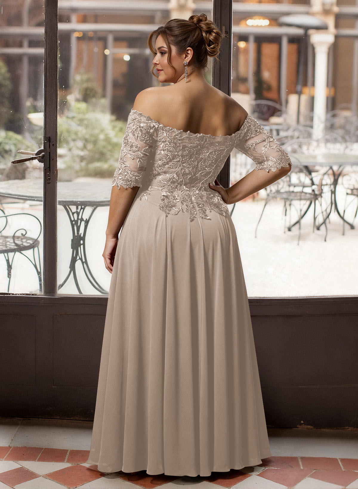 A-Line Off-The-Shoulder 1/2 Sleeves Mother Of The Bride Dresses With Split Front