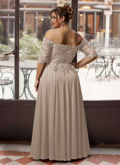 A-Line Off-The-Shoulder 1/2 Sleeves Mother Of The Bride Dresses With Split Front