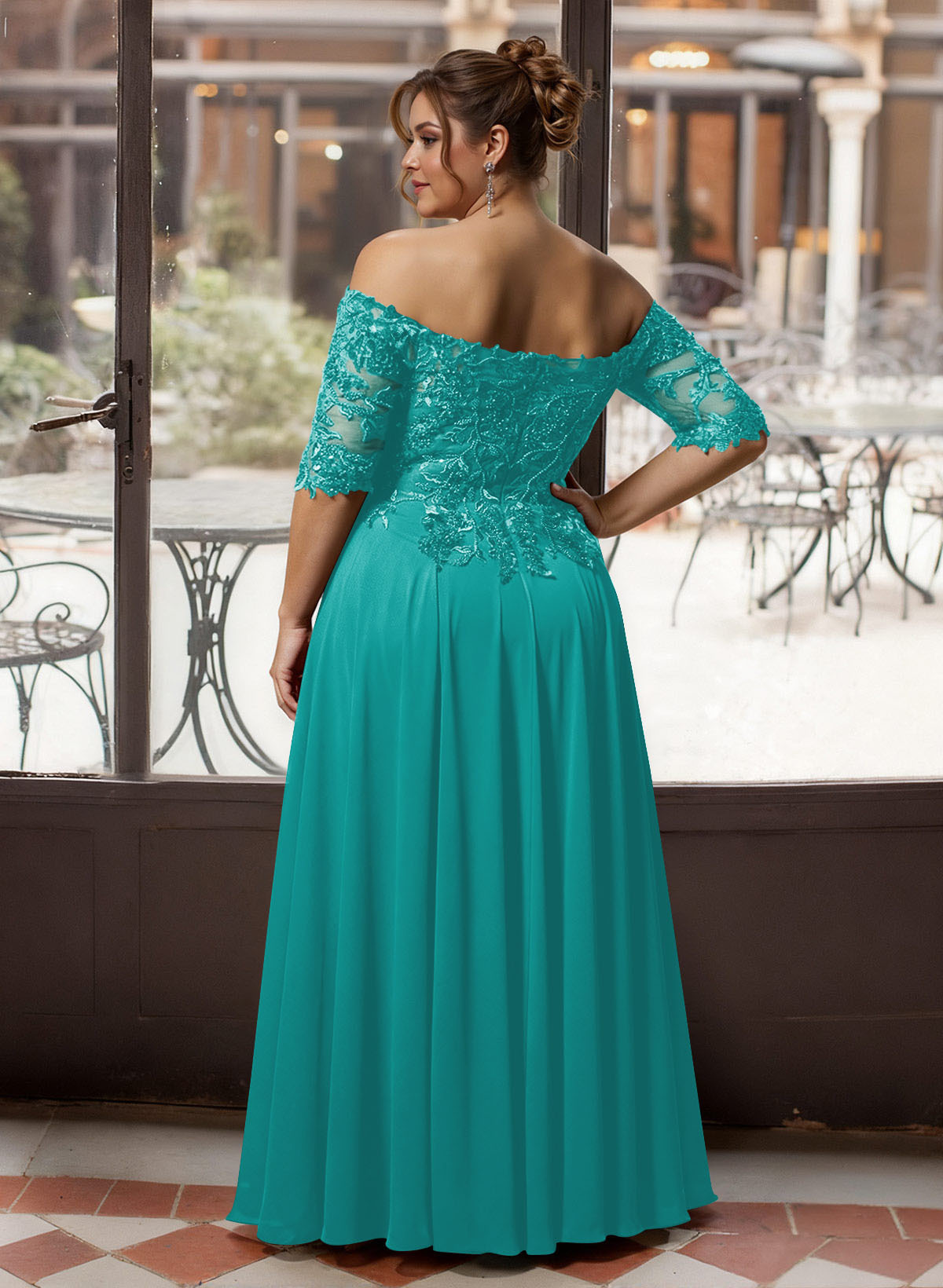A-Line Off-The-Shoulder 1/2 Sleeves Mother Of The Bride Dresses With Split Front