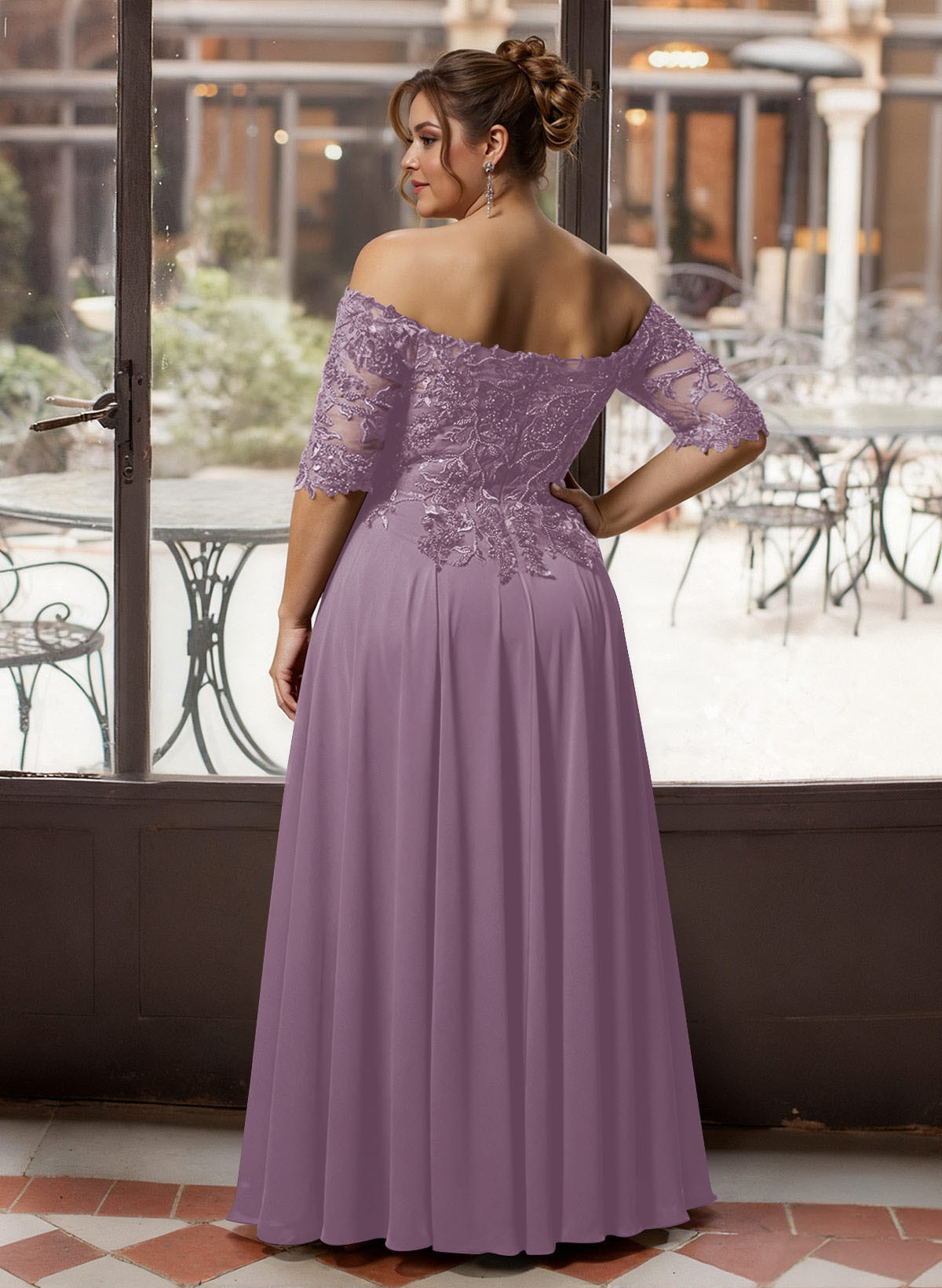 A-Line Off-The-Shoulder 1/2 Sleeves Mother Of The Bride Dresses With Split Front